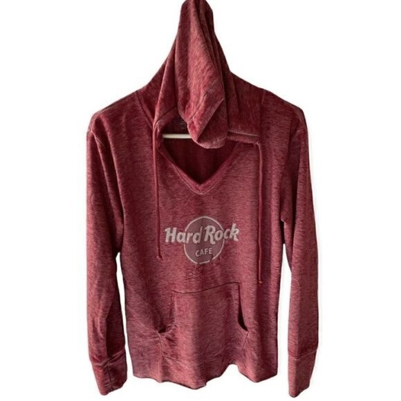 London Hard Rock Cafe Long Sleeve Red Lightweight Hoodie Women’s Size Small - Picture 1 of 6